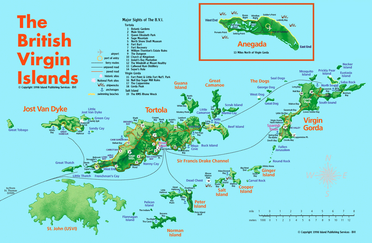 Britische Jungferninseln Tourist karte